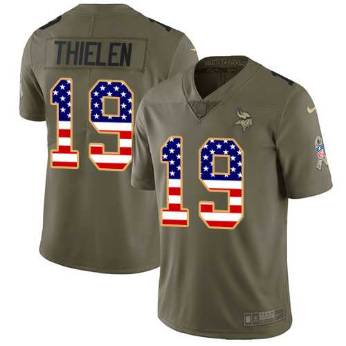 Nike Vikings 19 Adam Thielen Olive USA Flag Salute To Service Limited Jersey Dyin